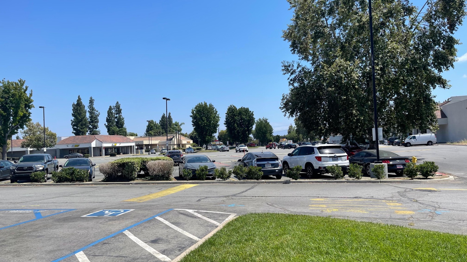 Parking lot directly in front of Sola Salons in Ontario